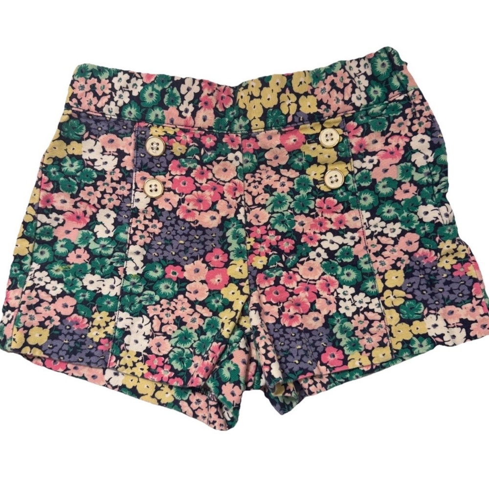 Janie and Jack Floral High-Waist Button Front Shorts - Pink Green Yellow Purple